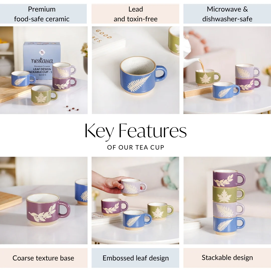 Fern Stackable Ceramic Cup Set Of 4 145ml - Image 6