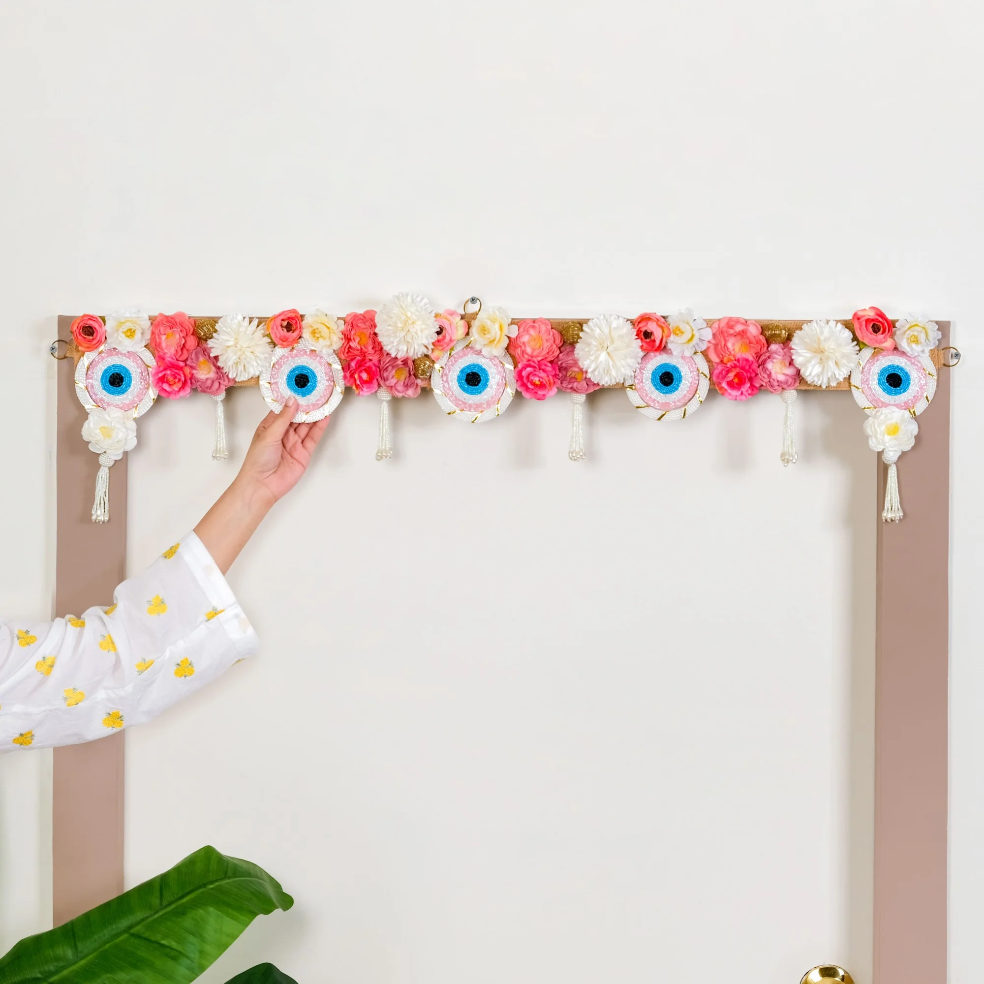 Festive Evil Eye Floral Toran With Tassels - Image 3