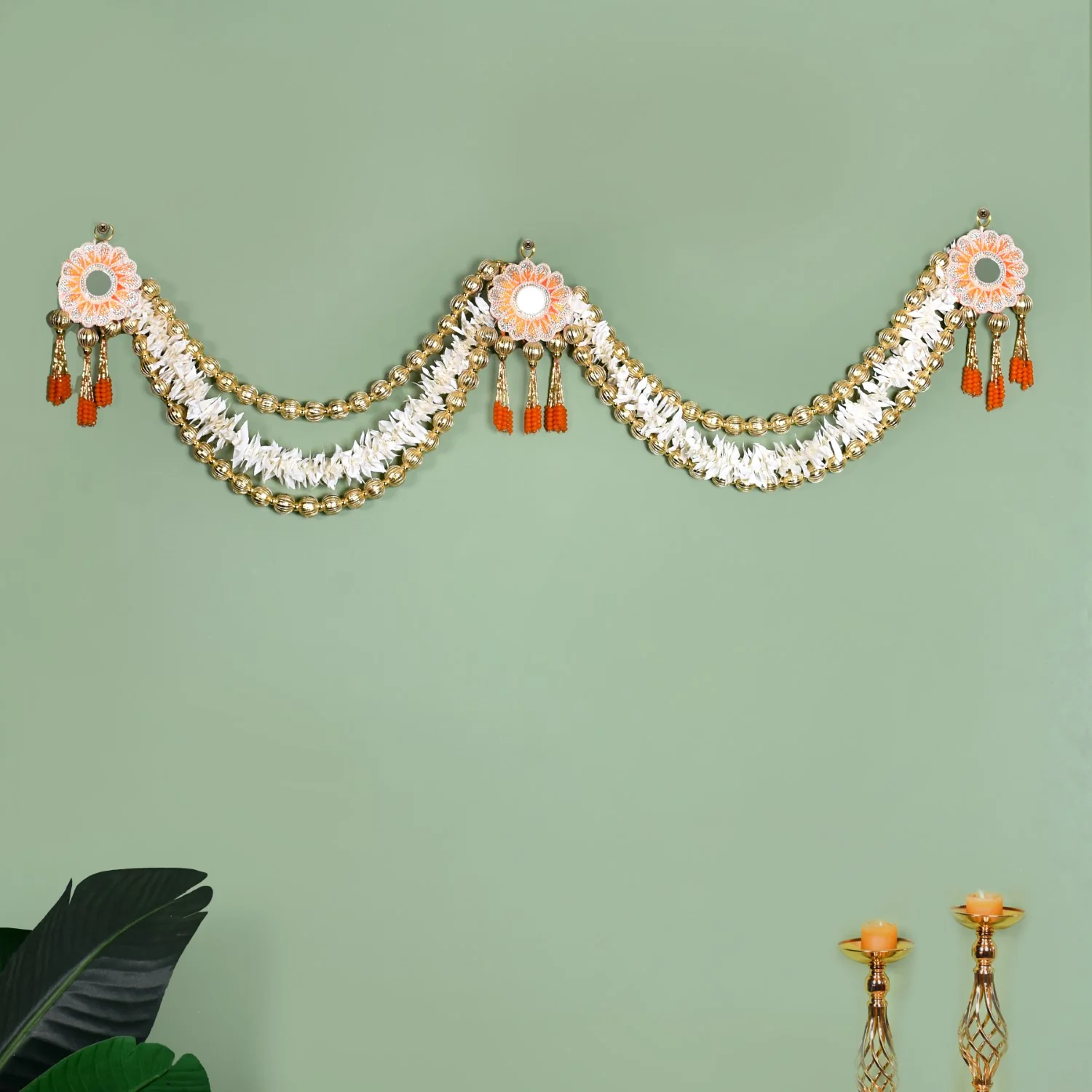Festive Flower Wall Hanging With Moti Balls - Image 2