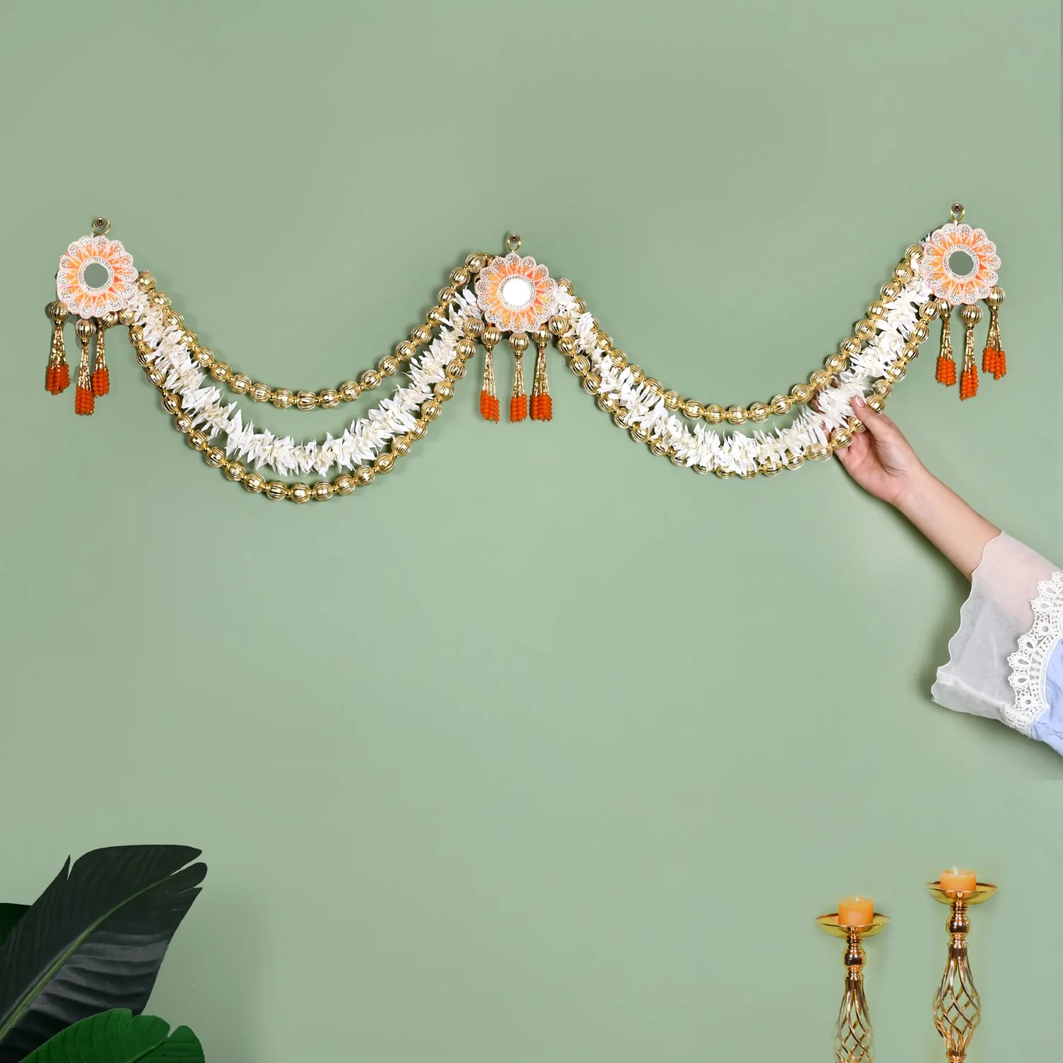 Festive Flower Wall Hanging With Moti Balls - Image 3