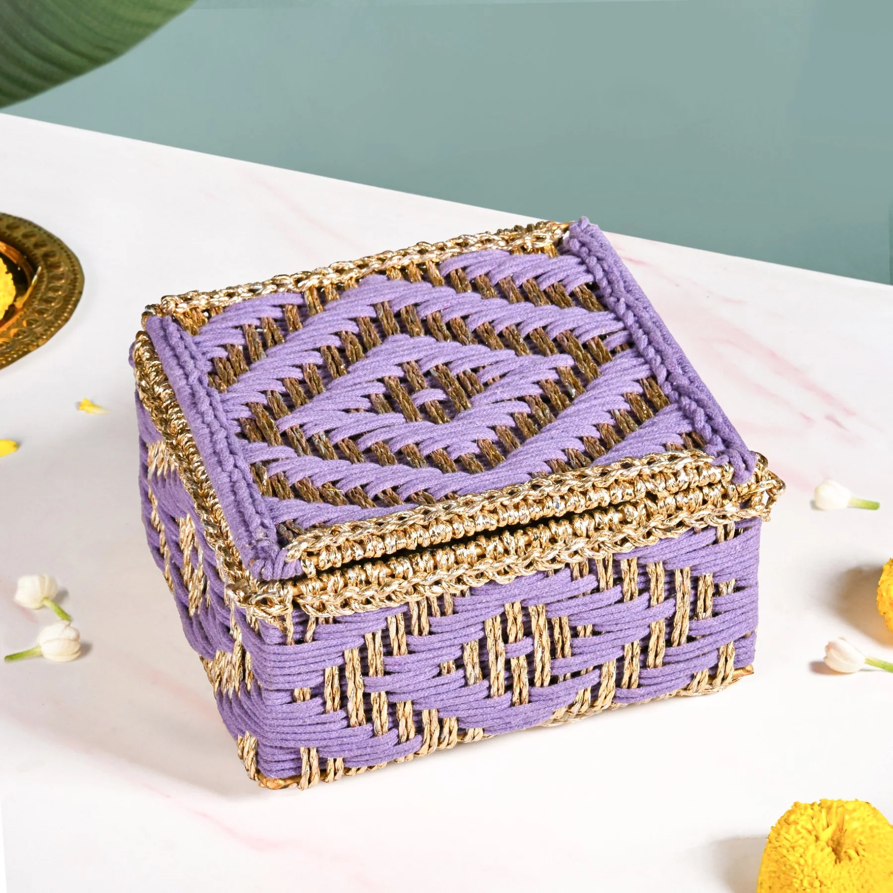 Festive Handcrafted Hamper Basket Gold And Purple