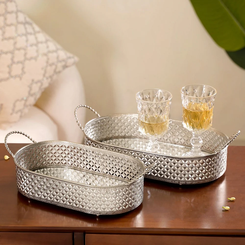 Festive Oval Tray Silver Large - Image 15