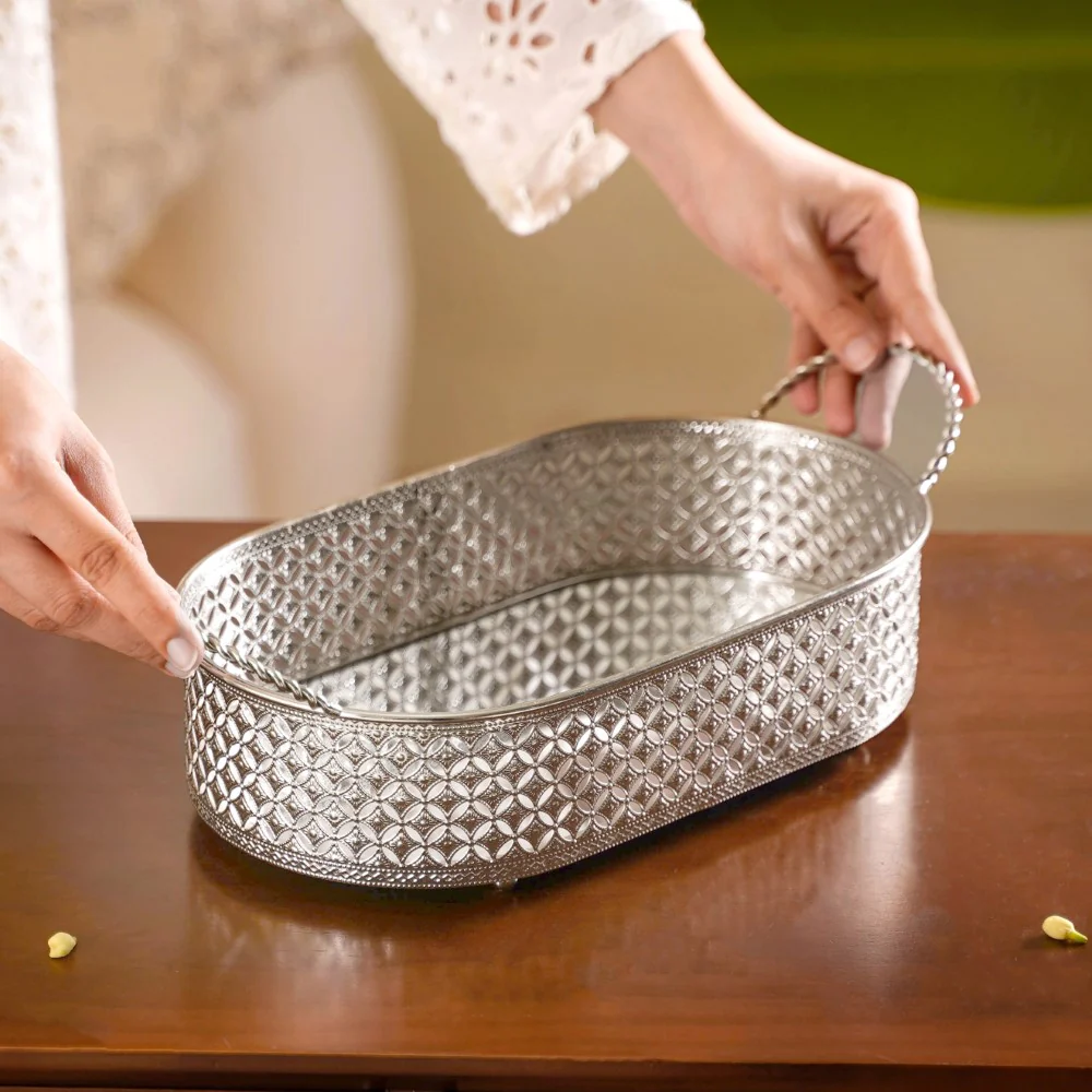 Festive Oval Tray Silver Large - Image 2