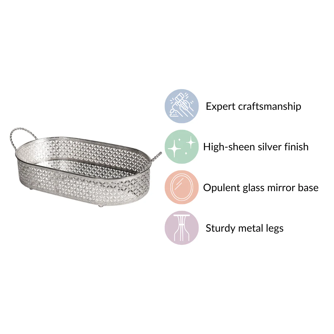 Festive Oval Tray Silver Large - Image 6