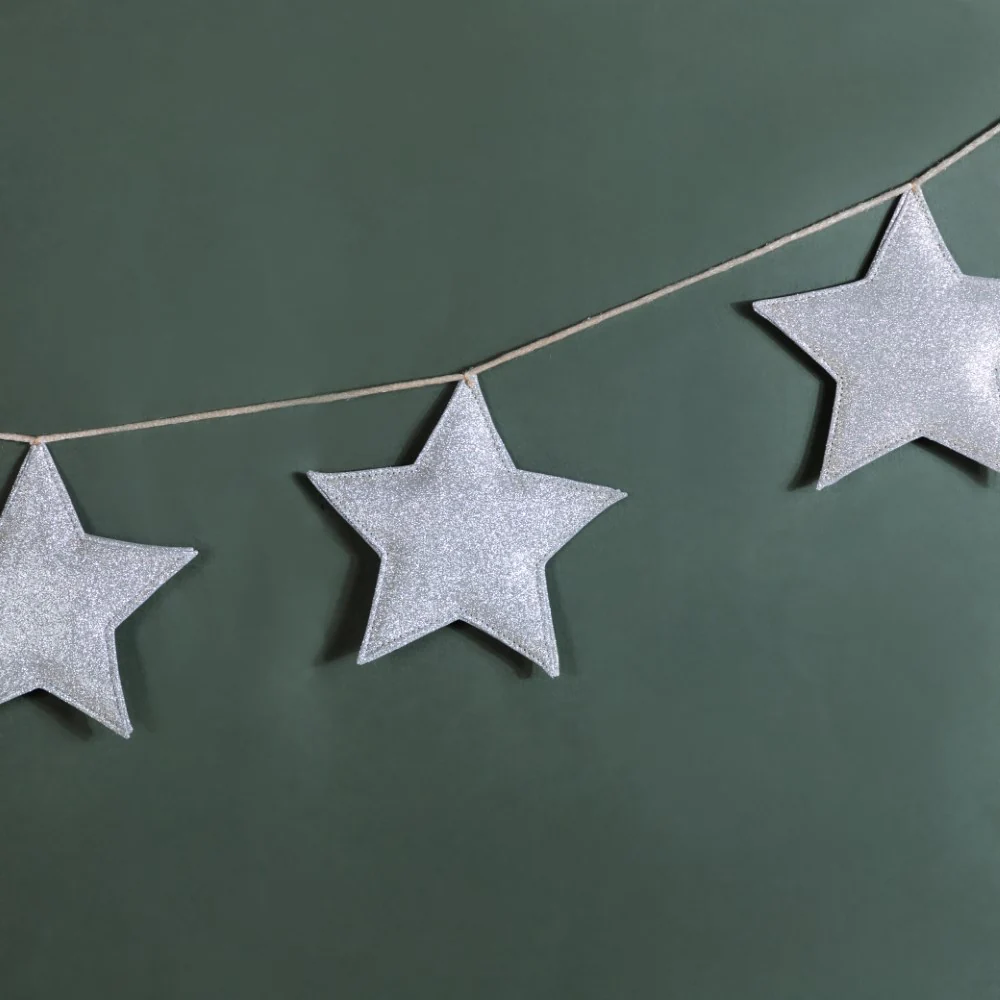 Festive Shimmery Star Bunting Silver 98 Inch - Image 3