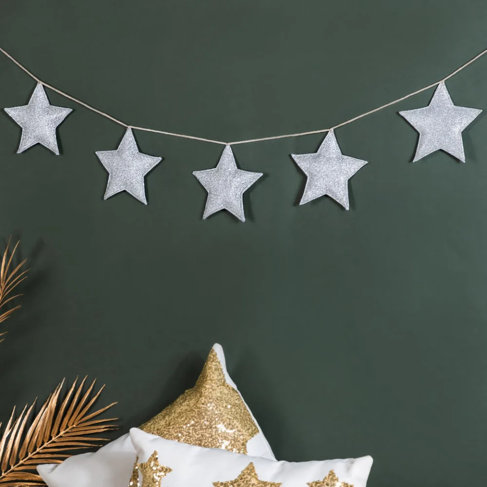 Festive Shimmery Star Bunting Silver 98 Inch - Image 4