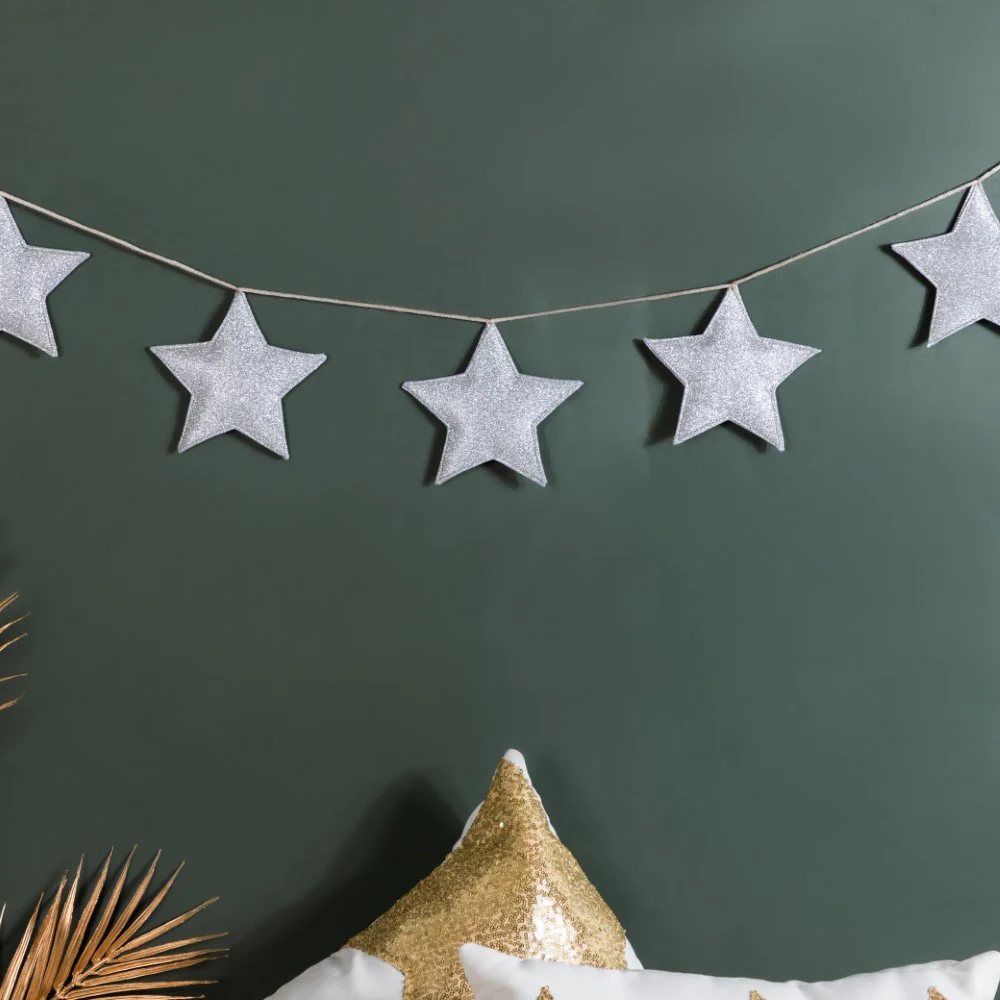 Festive Shimmery Star Bunting Silver 98 Inch - Image 6