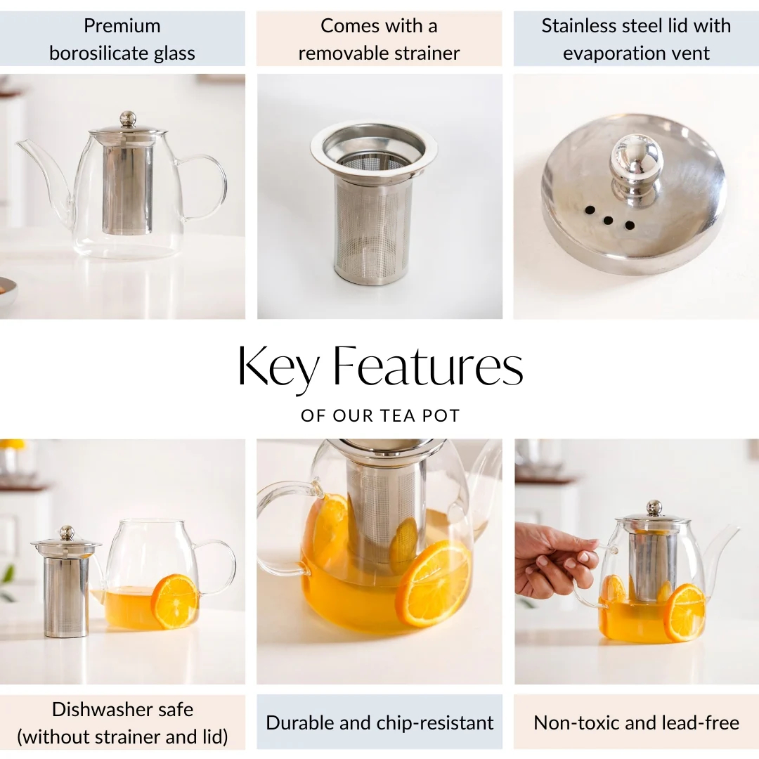 Flame Safe Borosilicate Glass Teapot With Strainer 1000ml - Image 5