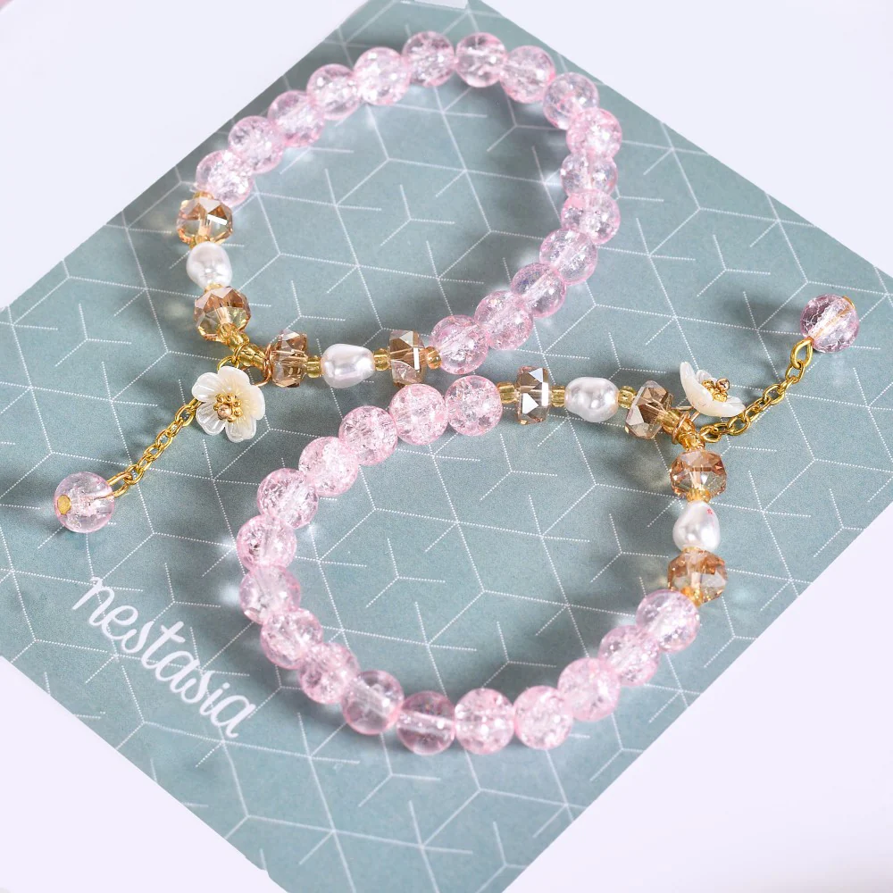Flora Beaded Link Chain Bracelets With Tassels Set Of 2 - Image 4
