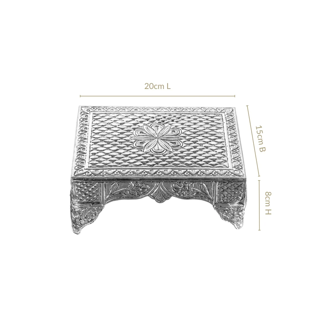 Flora Chowki Brass With Pure Silver Polish 20x15cm - Image 4