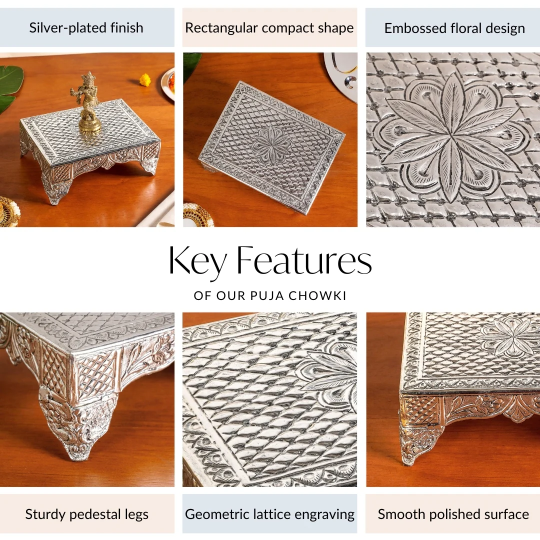 Flora Chowki Brass With Pure Silver Polish 20x15cm - Image 5