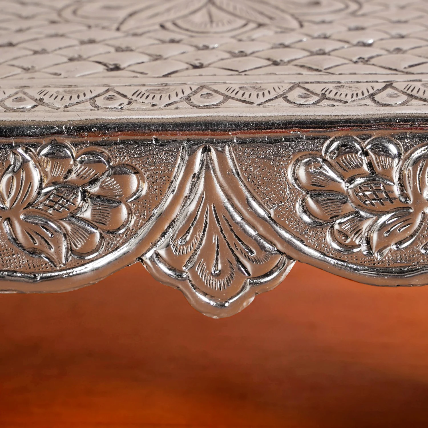 Flora Chowki Brass With Pure Silver Polish 20x15cm - Image 8