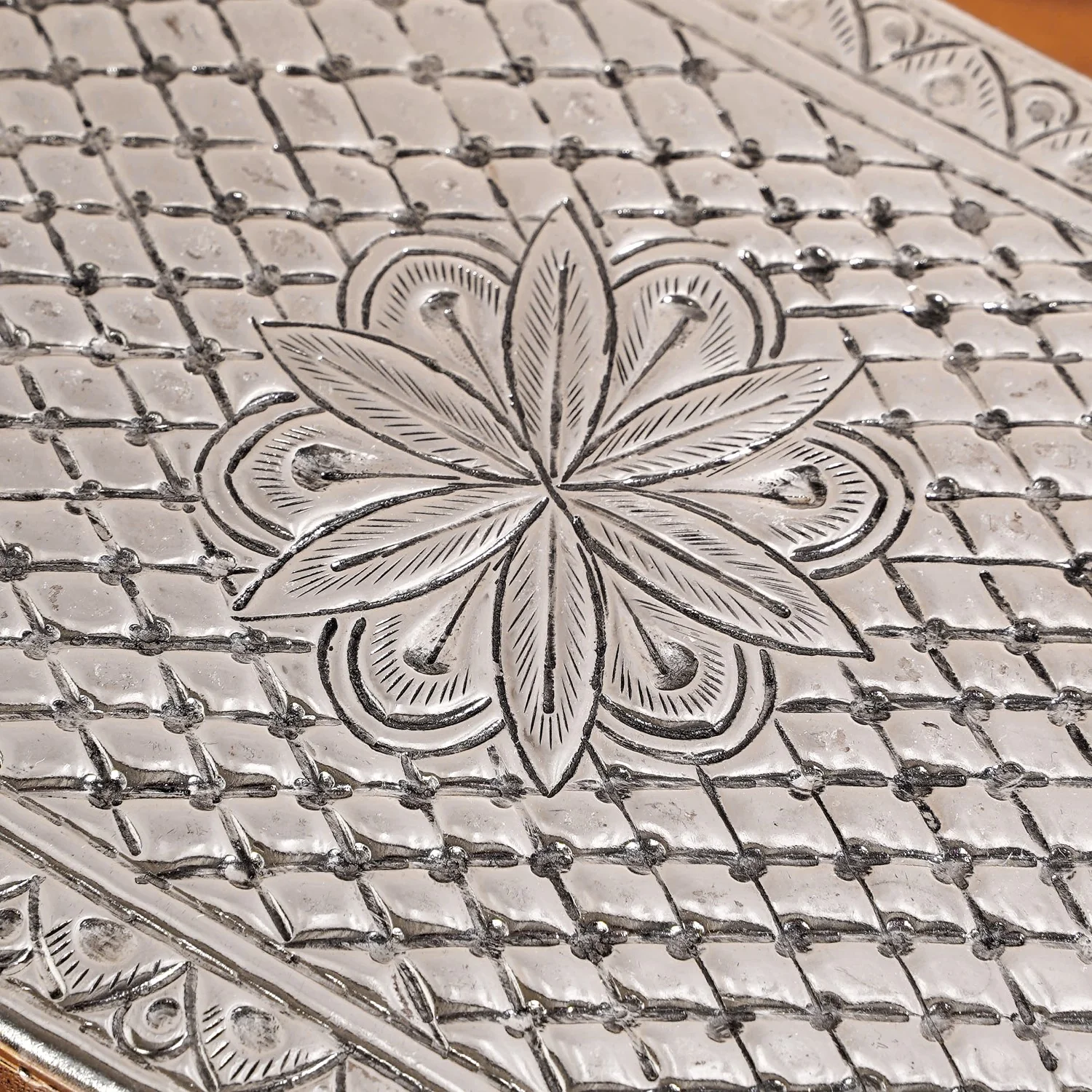 Flora Chowki Brass With Pure Silver Polish 20x15cm - Image 9