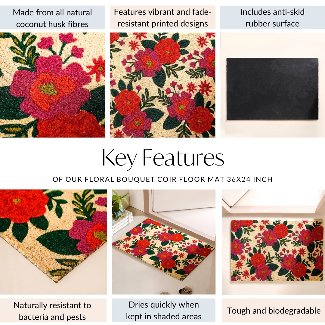 Floral Bouquet Coir Floor Mat 36x24 Inch - Image 5