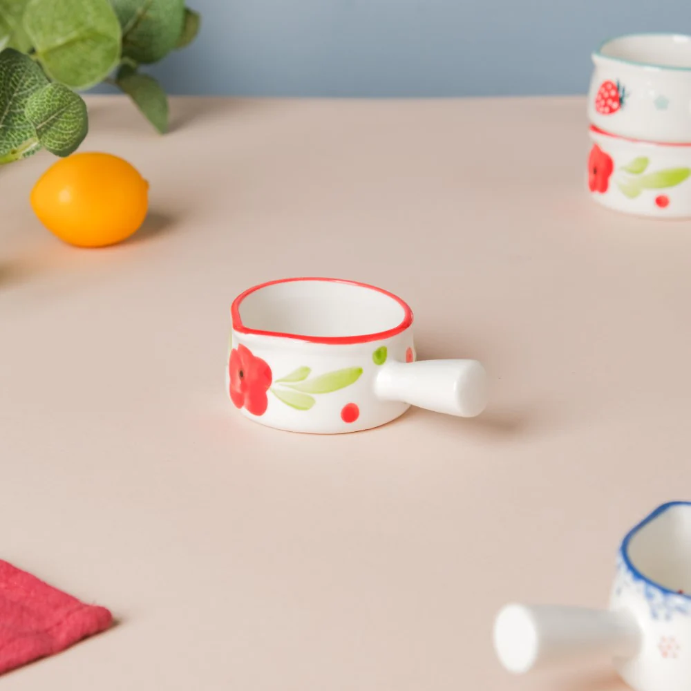 Floral Ceramic Creamer With Handle Red Small - Image 4