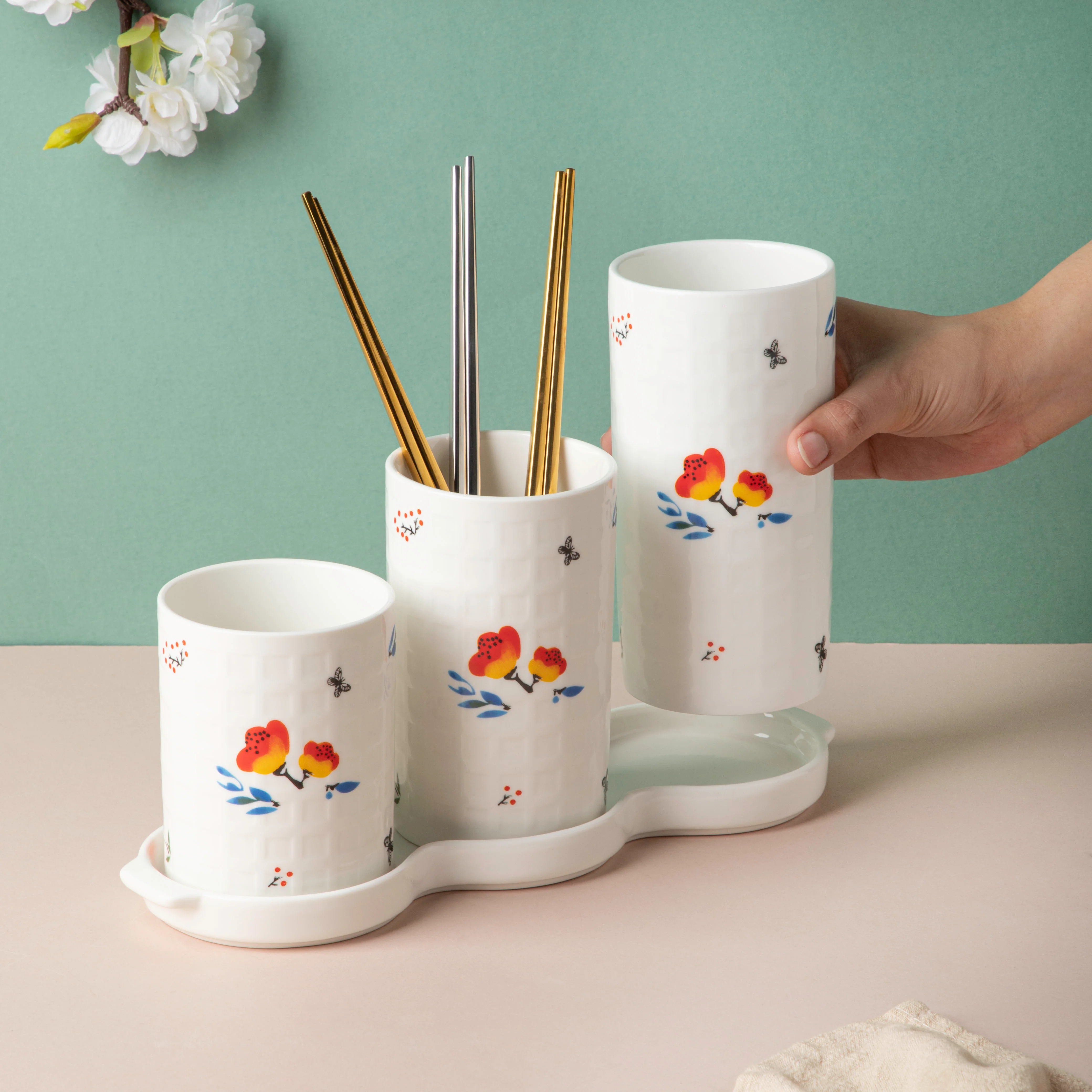 Floral Chopstick Holder Set of 3 - Image 2
