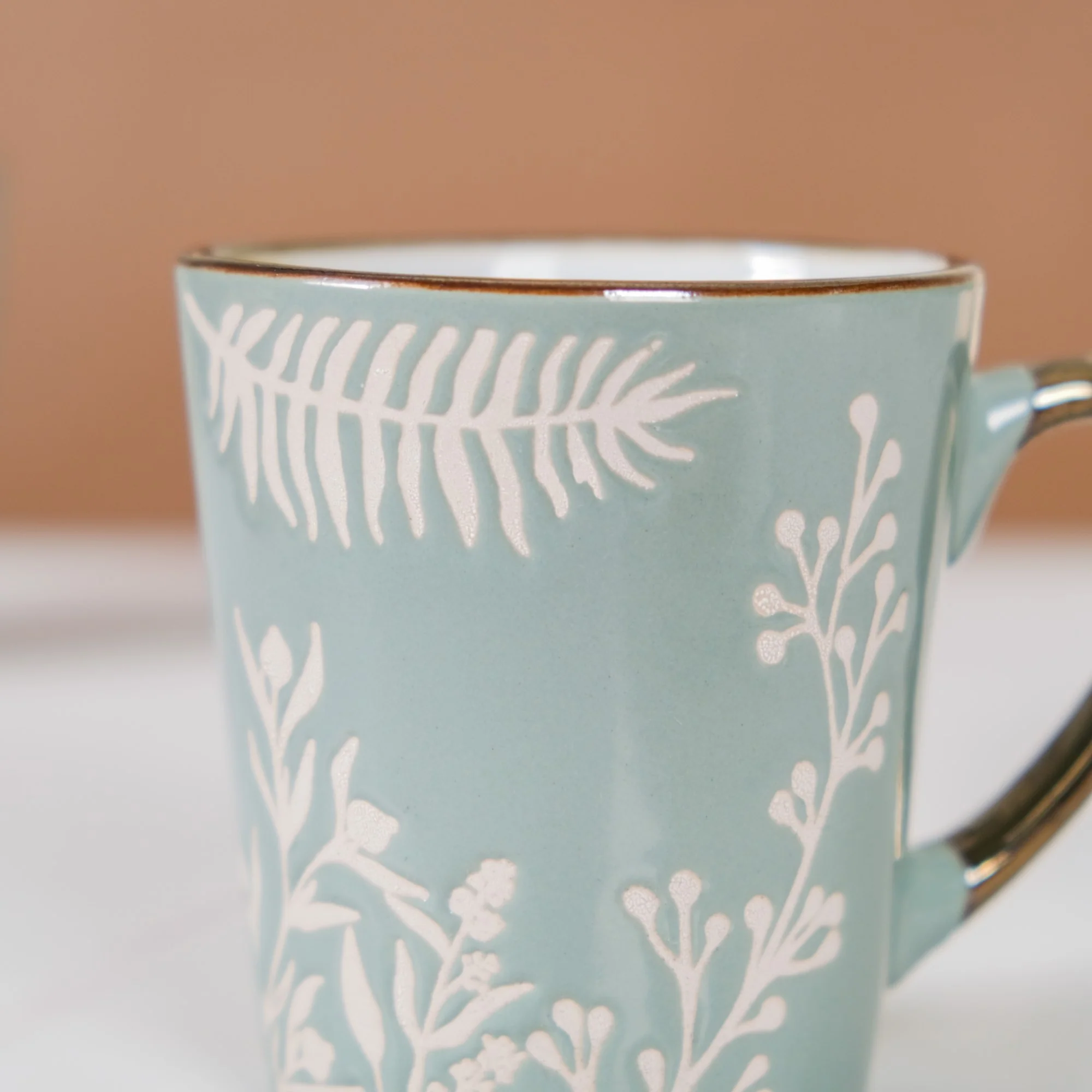 Floral Coffee Mug Set of 6 Sage Blue 200ml - Image 10