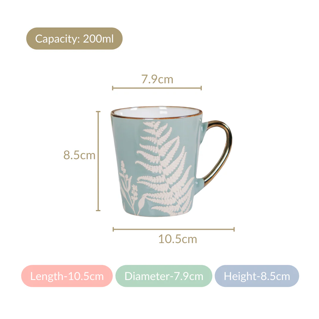 Floral Coffee Mug Set of 6 Sage Blue 200ml - Image 9