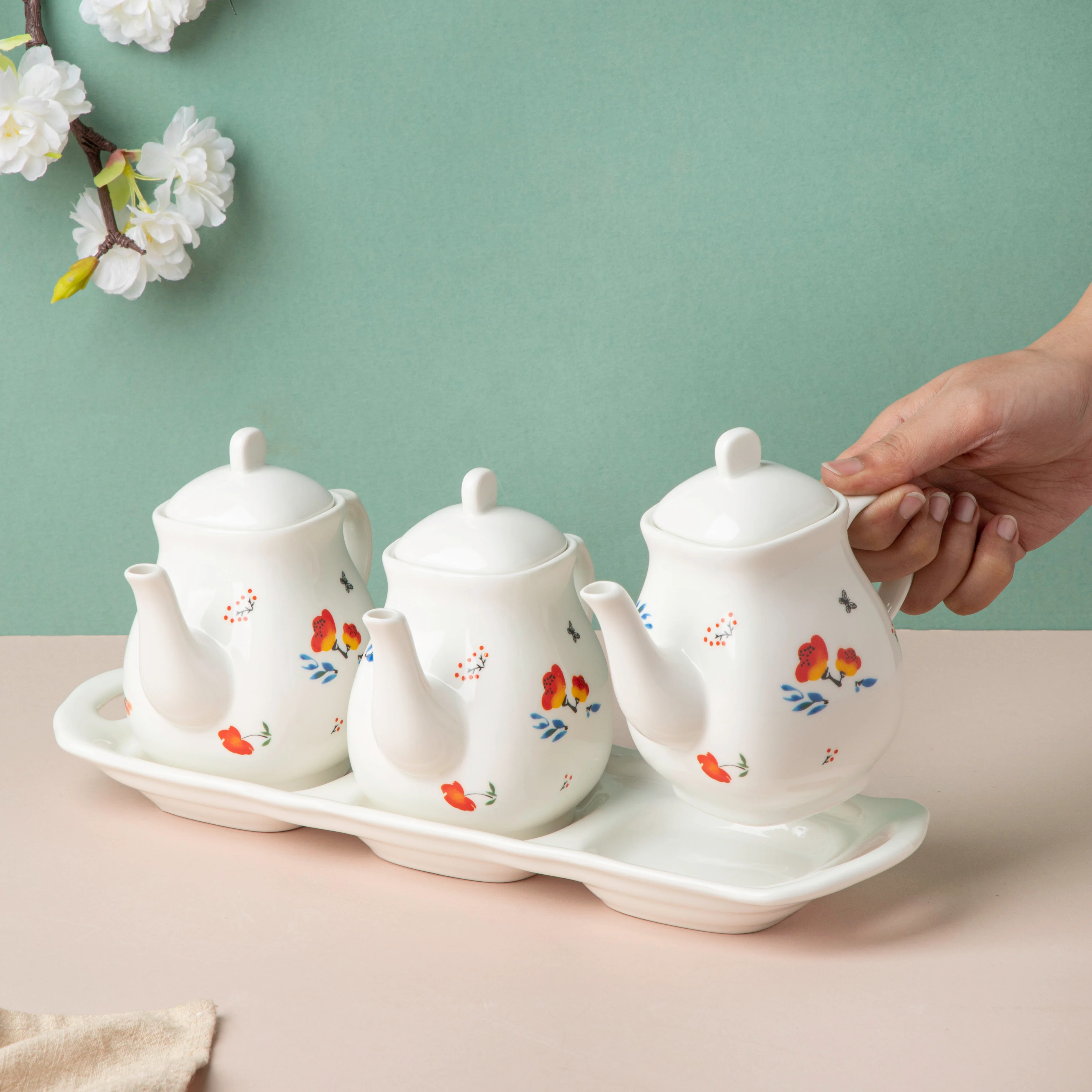 Floral Condiment Kettle Set Of 3 - Image 2
