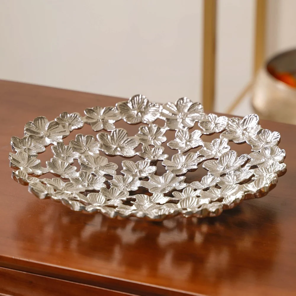 Floral Decorative Platter Tray Silver - Image 5