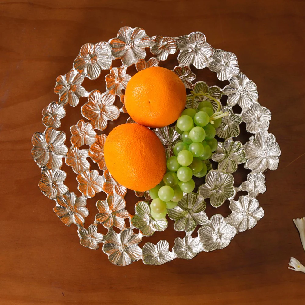 Floral Decorative Platter Tray Silver - Image 7