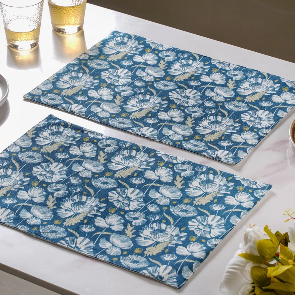Floral Dining Cotton Printed Table Mat Royal Blue Set Of 2 - Image 7