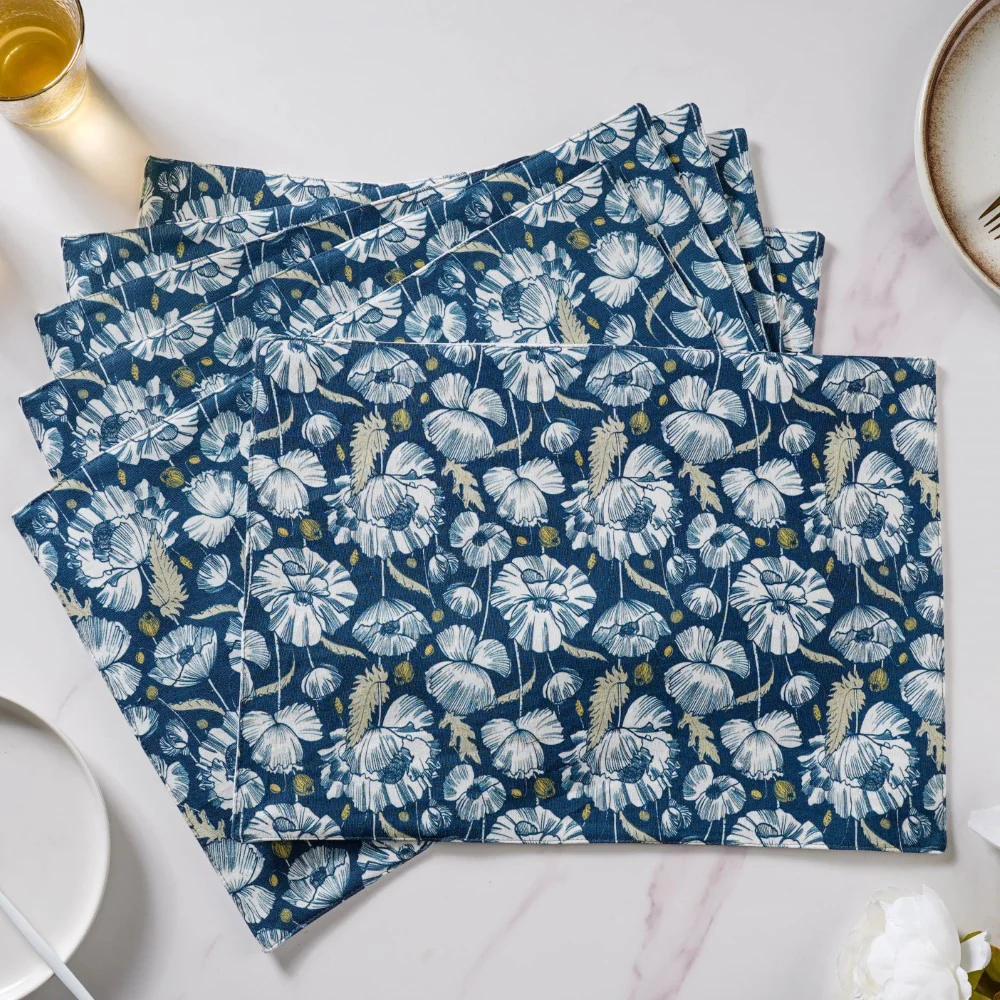 Floral Dining Cotton Printed Table Mat Royal Blue Set Of 6 - Image 2