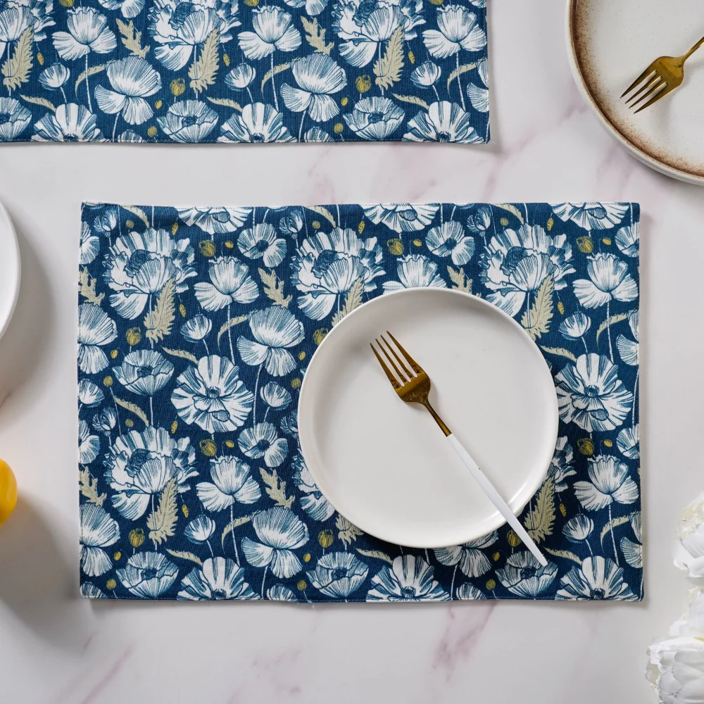 Floral Dining Cotton Printed Table Mat Royal Blue Set Of 6 - Image 4