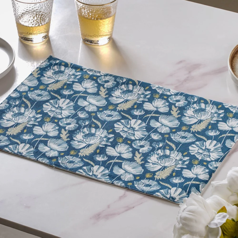 Floral Dining Cotton Printed Table Mat Royal Blue Set Of 6 - Image 6