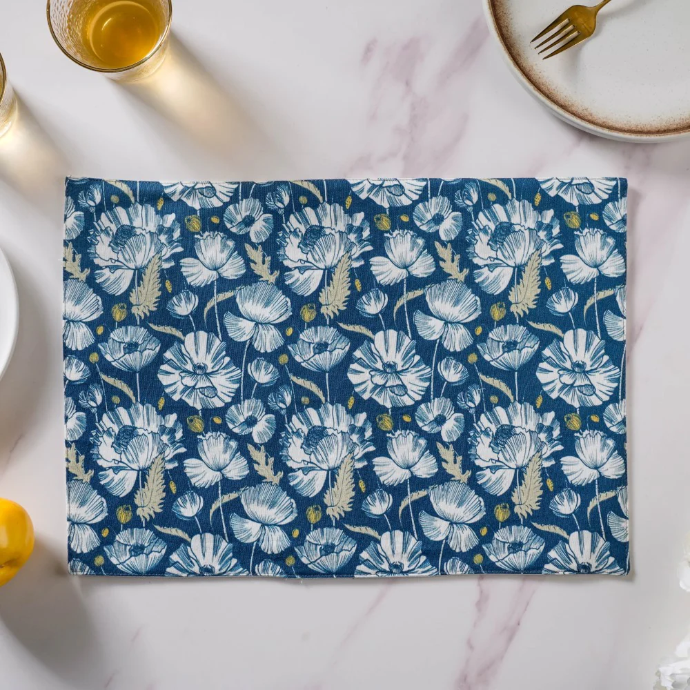Floral Dining Cotton Printed Table Mat Royal Blue Set Of 6 - Image 7