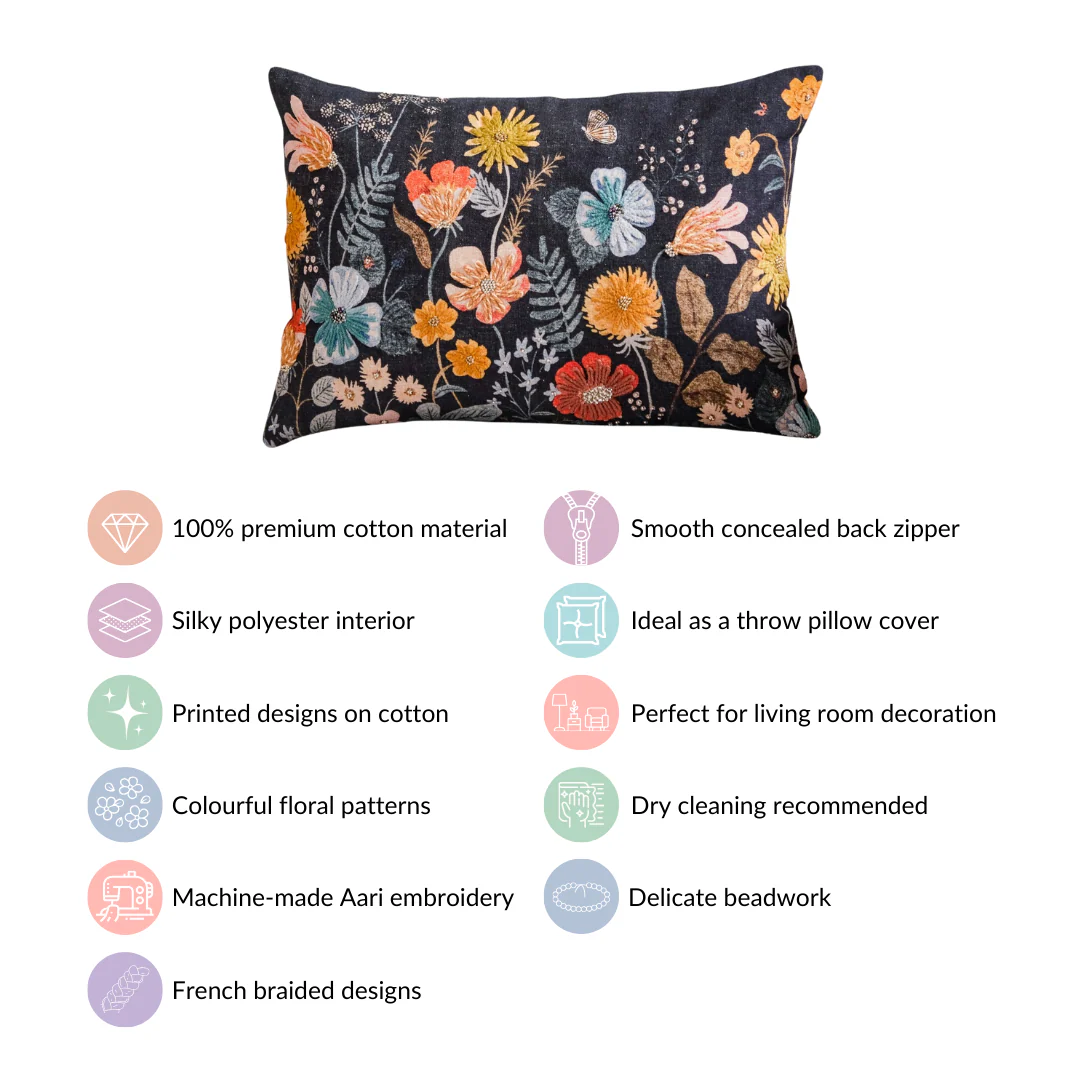 Floral Fantasy Beaded Couch Cushion Cover 20x14 Inch - Image 4