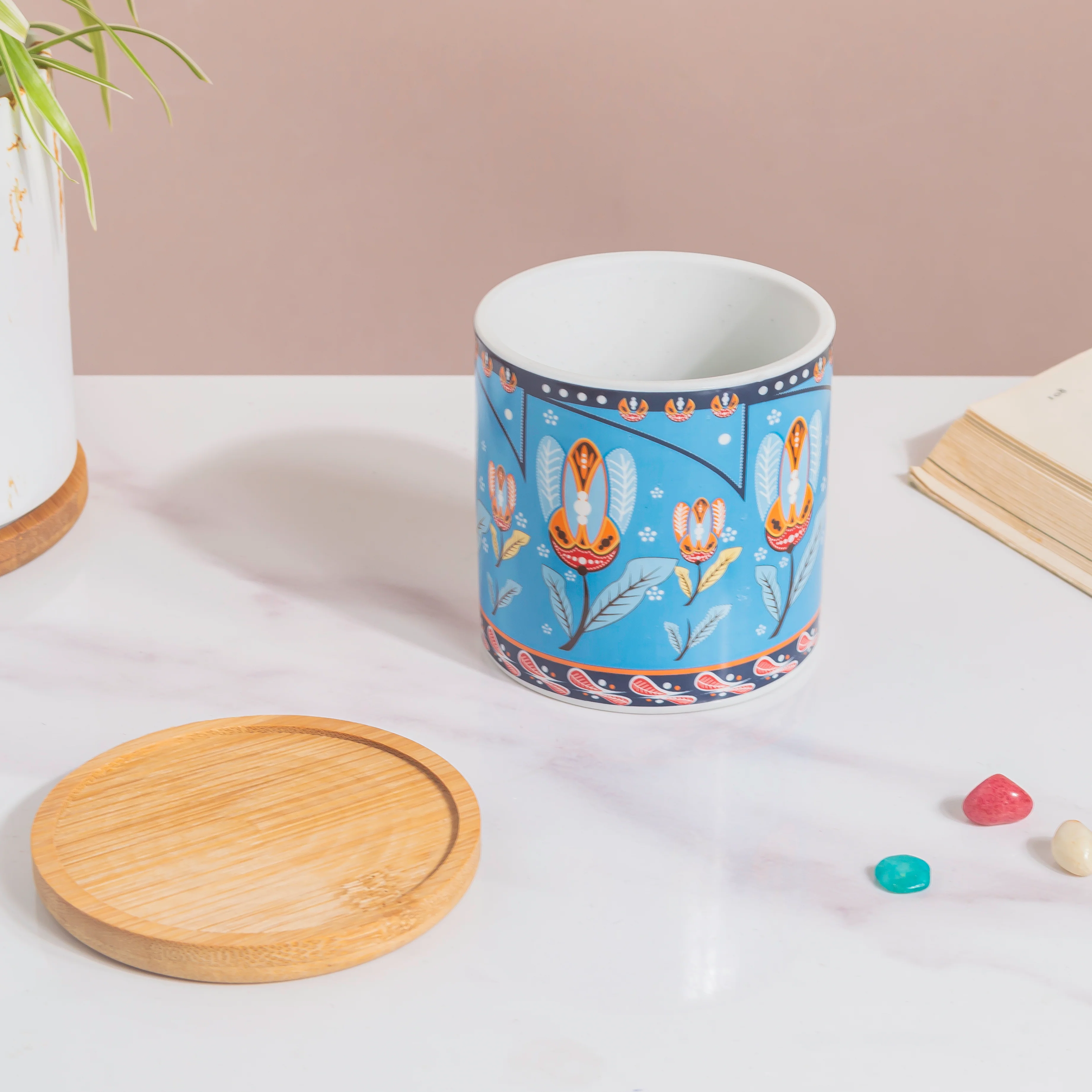 Floral Fantasy Ceramic Planter With Coaster Set Of 4 - Image 7