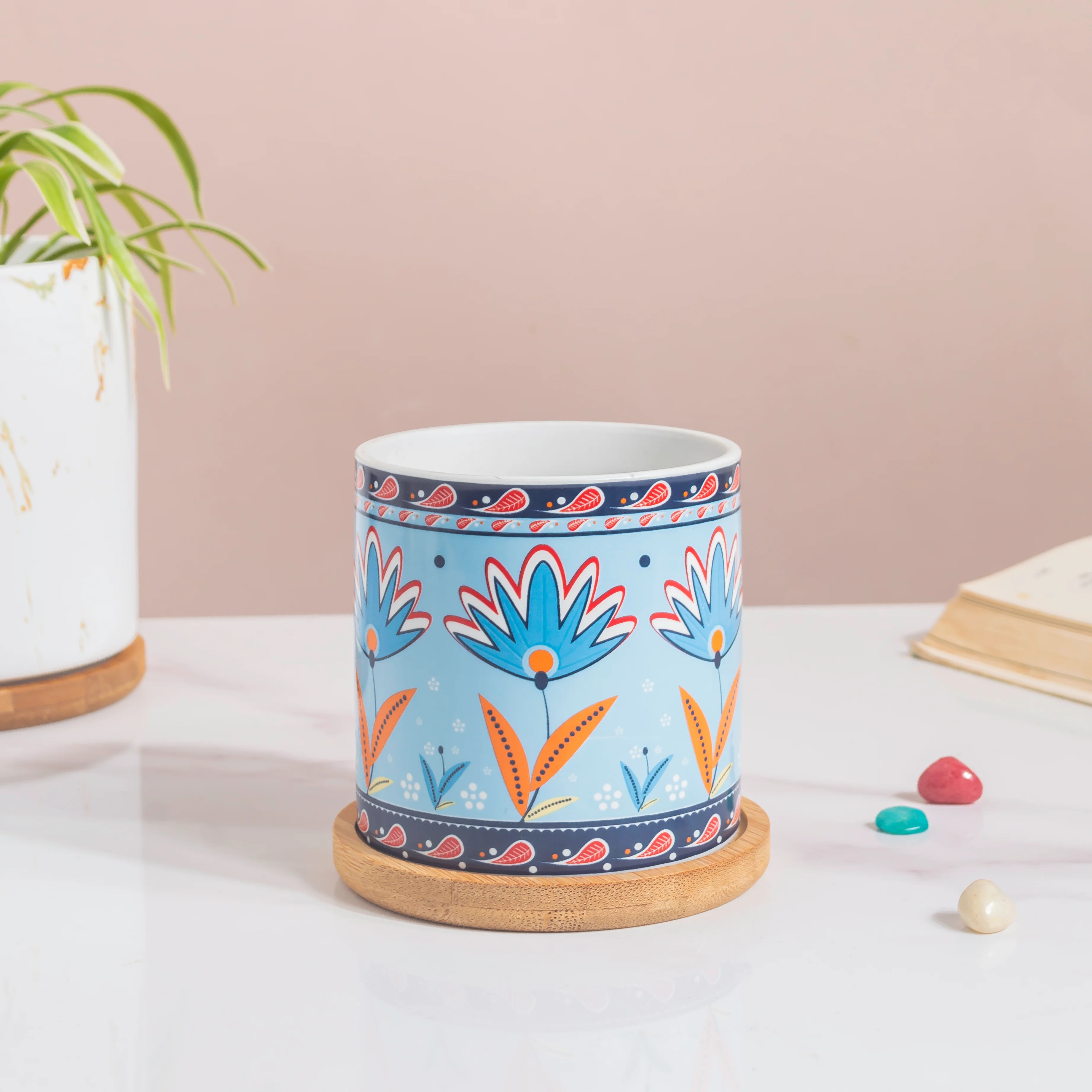Floral Fantasy Ceramic Planter With Coaster Set Of 4 - Image 8