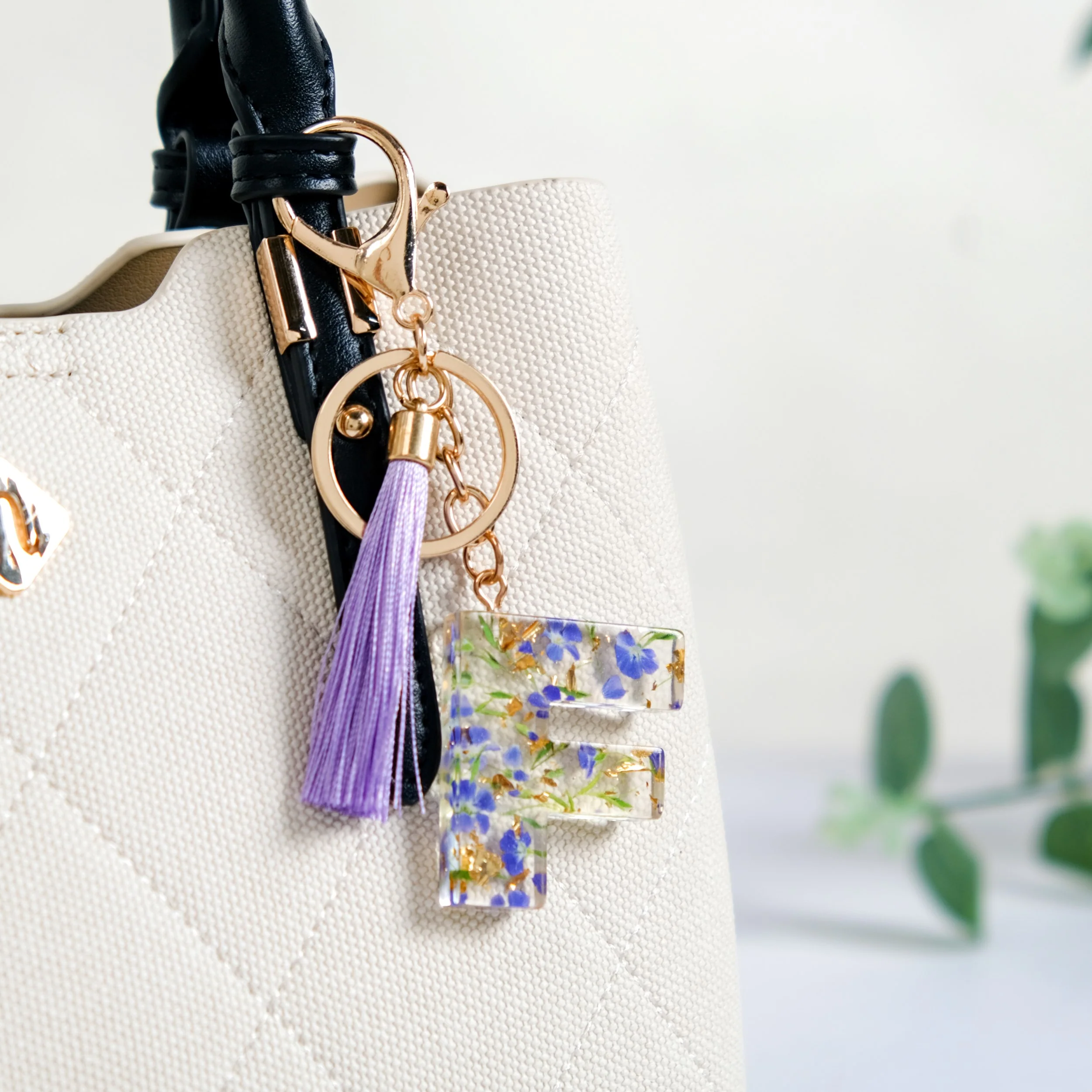 Floral Fantasy F Keychain With Satin Tassel - Image 3