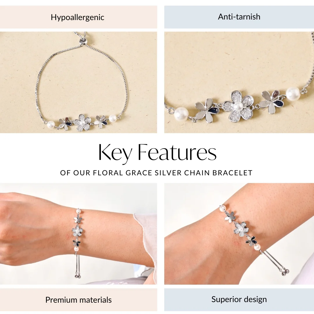Floral Grace Silver Chain Bracelet - Image 4