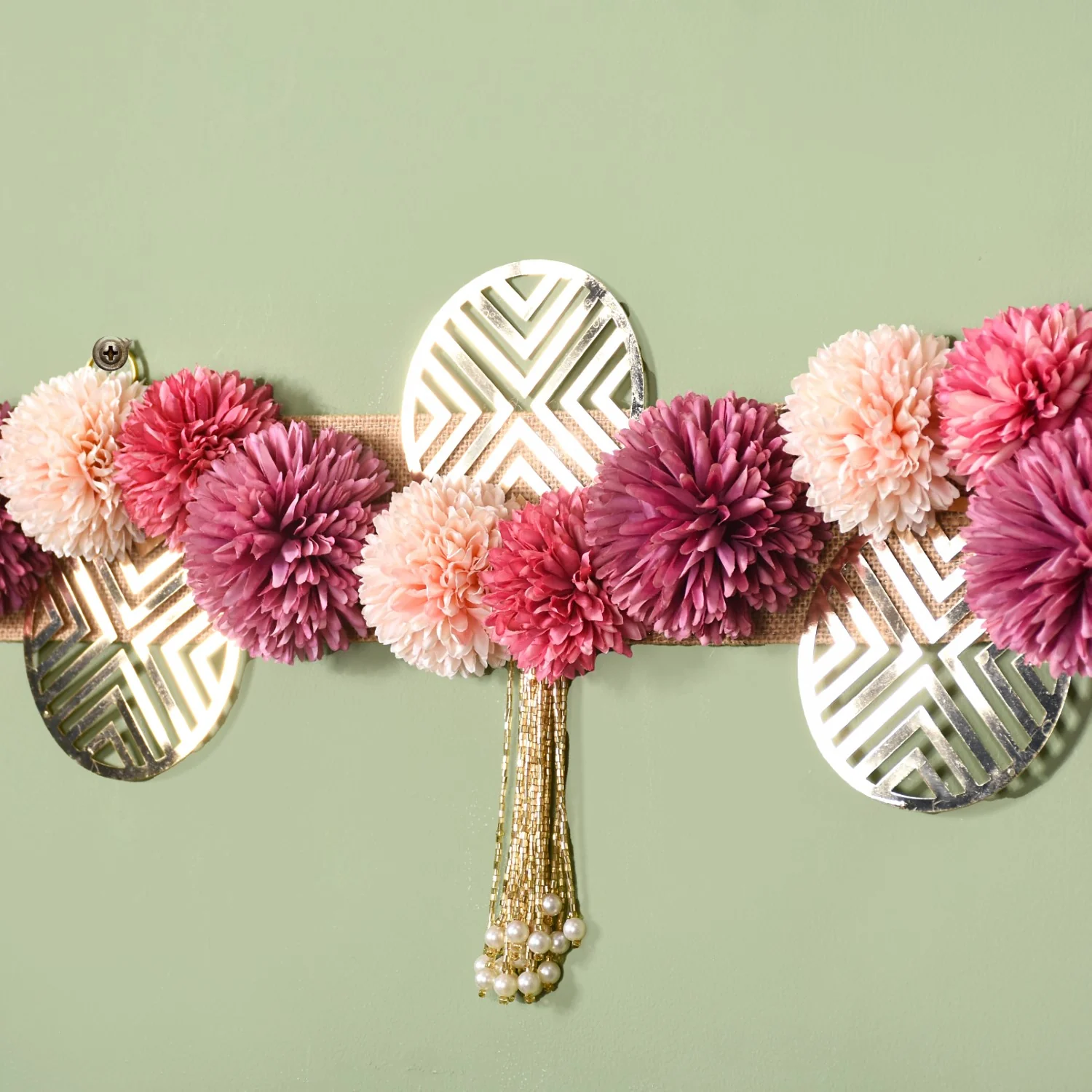 Floral Laminated Jute Festive Wall Hanging With Tassels - Image 6