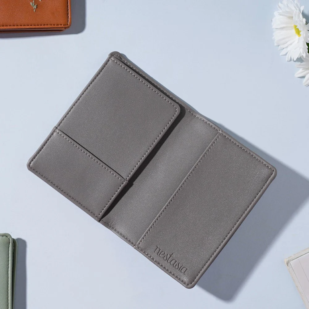 Floral Line Art Embroidered Passport Cover Grey - Image 6