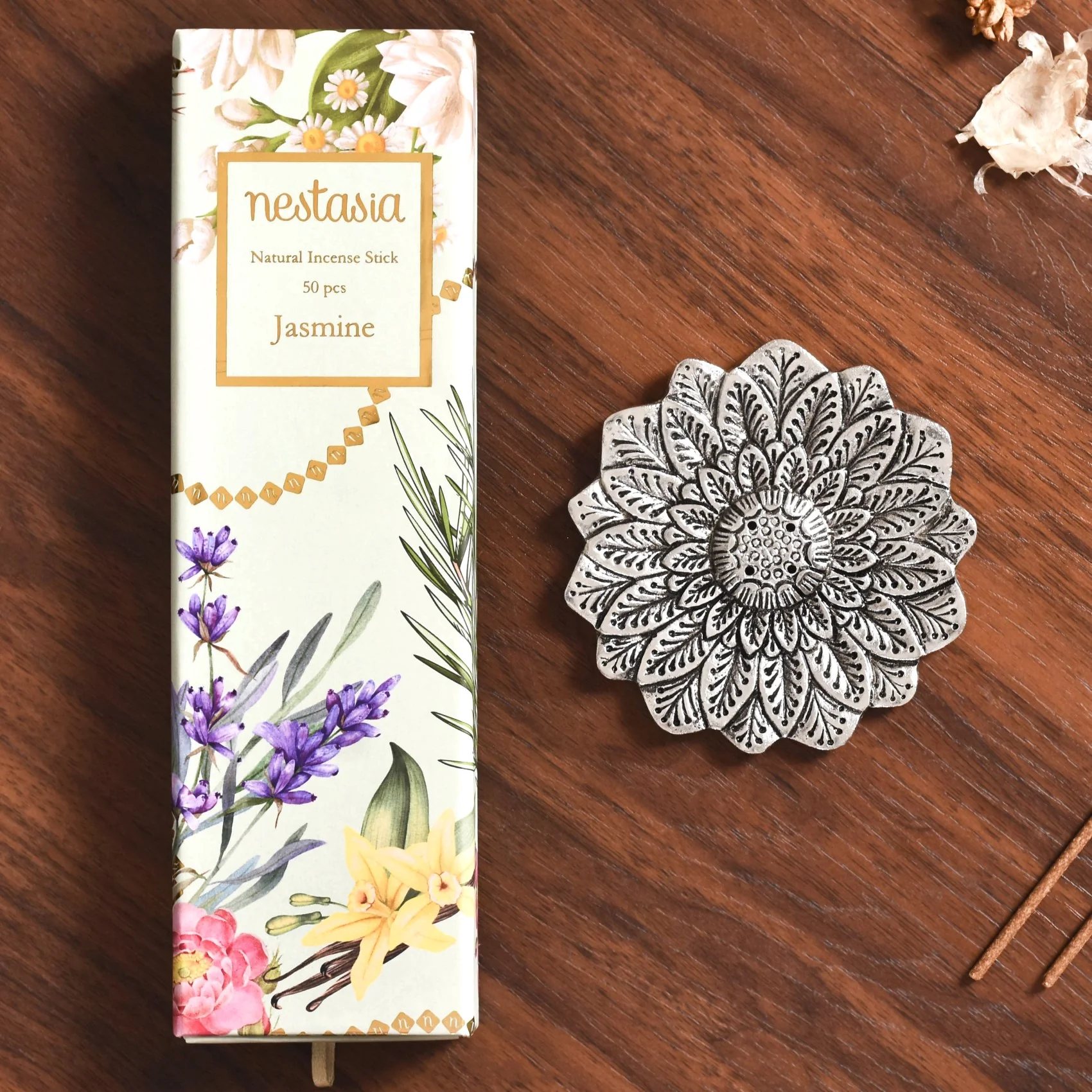 Floral Mandala Incense Holder With Jasmine Incense Sticks - Image 2