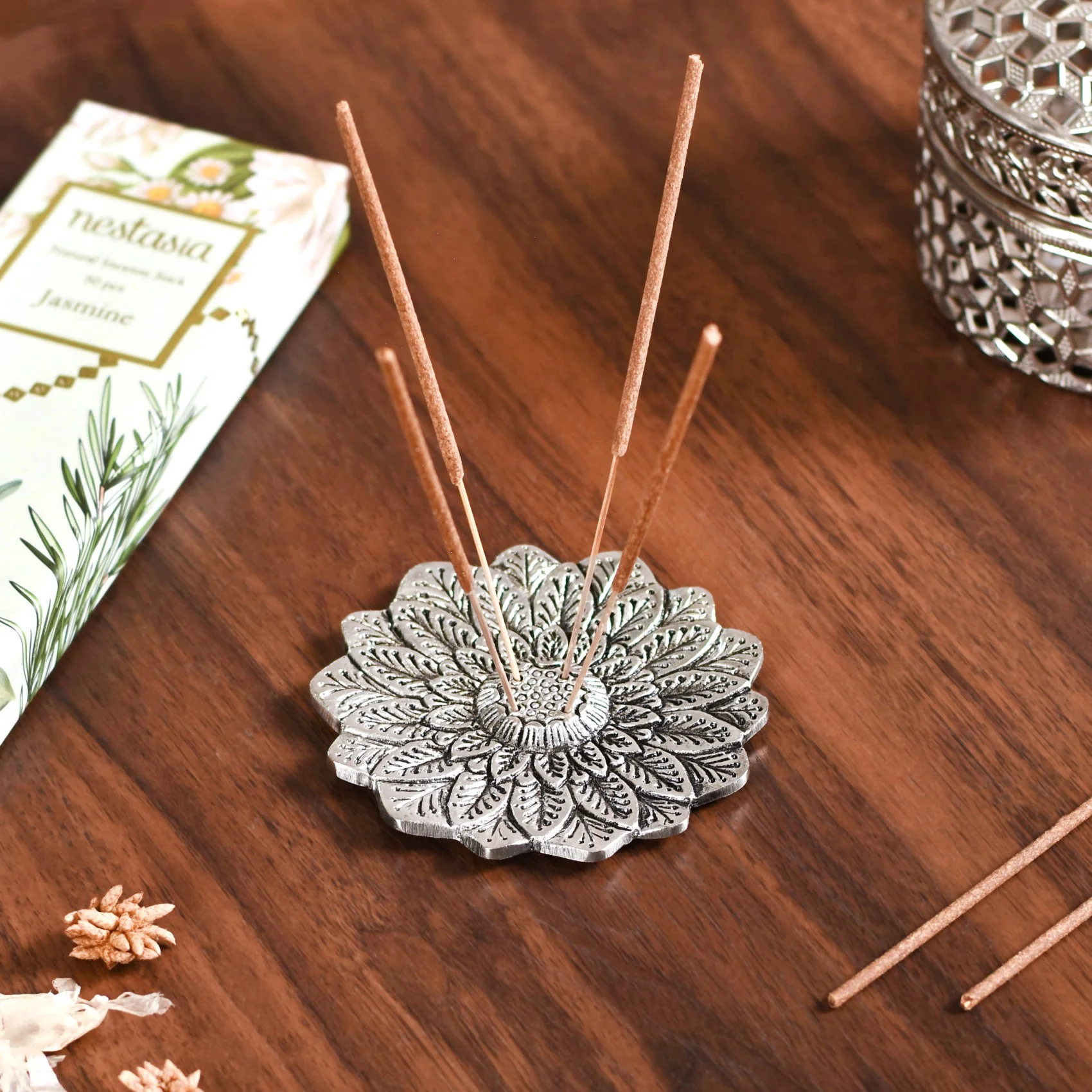 Floral Mandala Incense Holder With Jasmine Incense Sticks - Image 4