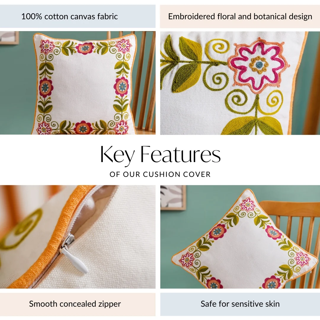 Floral Muse Embroidered Cushion Cover 40x40cm - Image 4