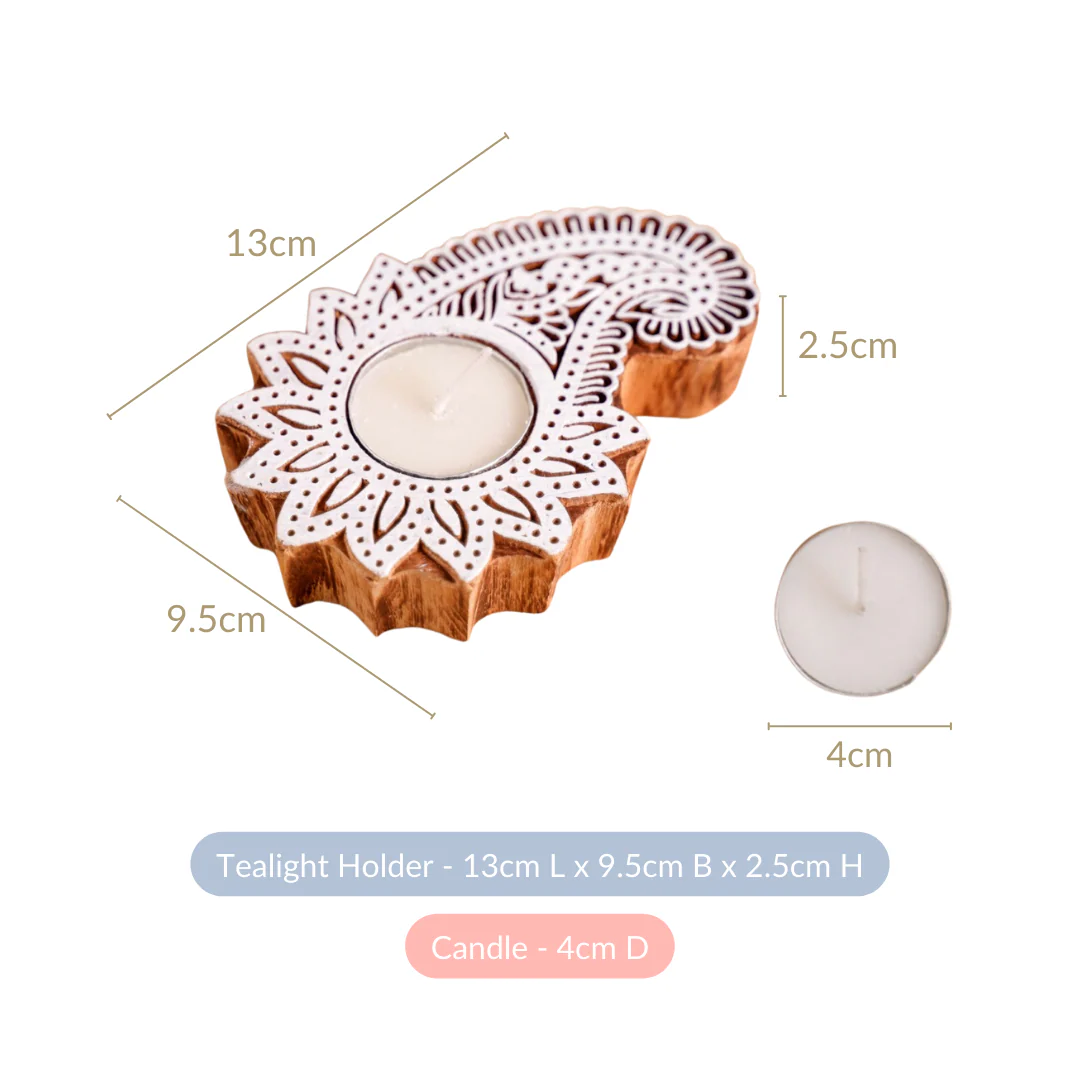Floral Paisley Decorative Wooden Block Candle Holder Set Of 2 - Image 4