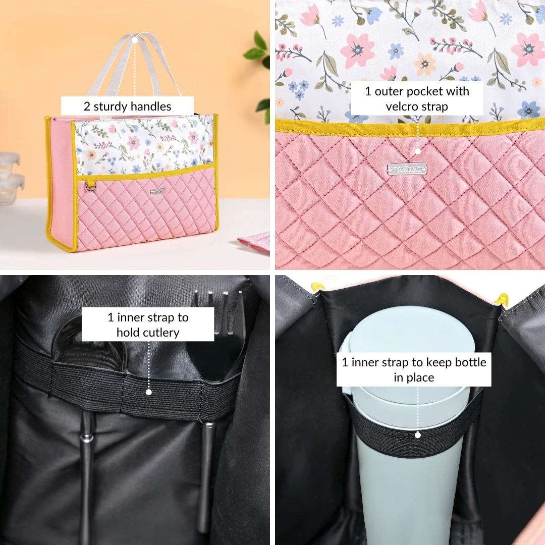 Floral Pink Quilted Multipurpose Lunch Bag - Image 5