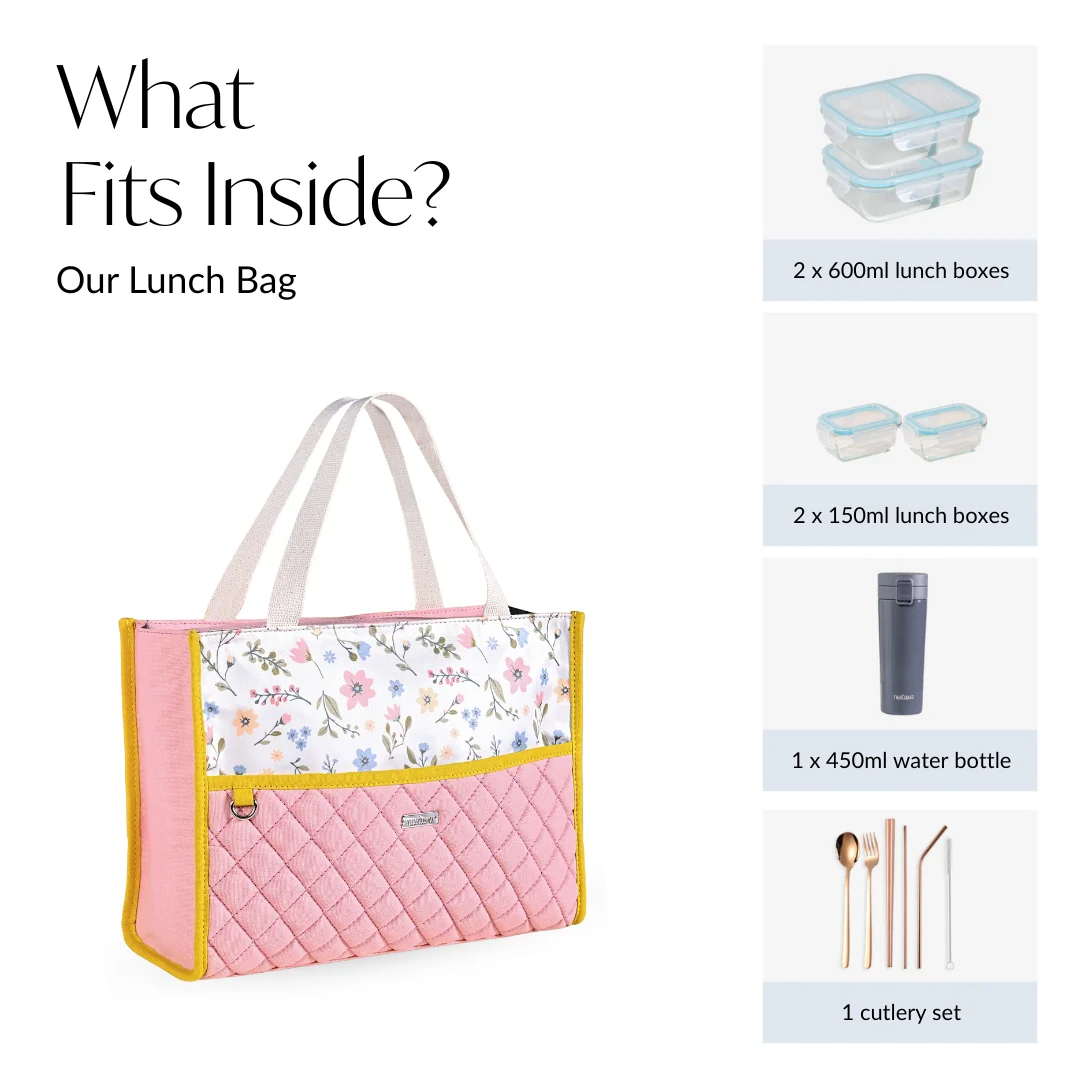 Floral Pink Quilted Multipurpose Lunch Bag - Image 6