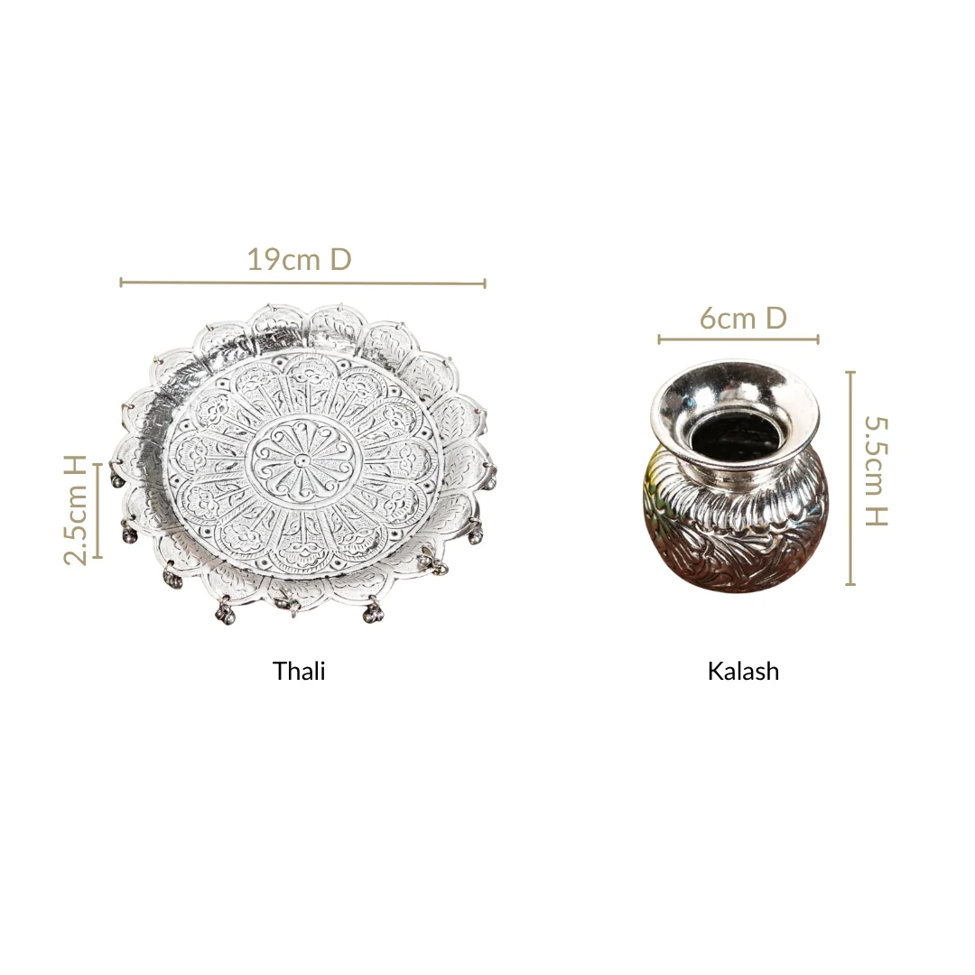 Floral Pooja Thali And Kalash Set 19cm - Image 3