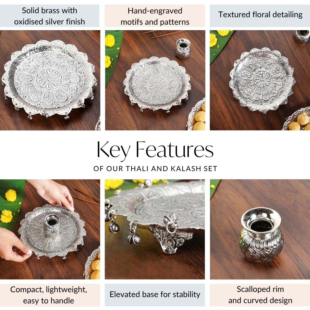 Floral Pooja Thali And Kalash Set 19cm - Image 4