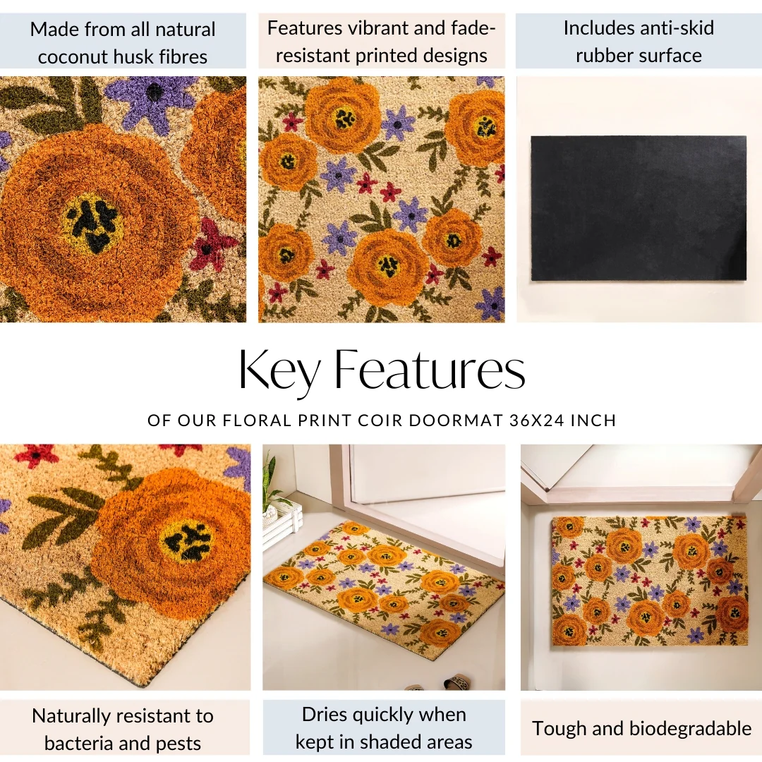 Floral Print Coir Doormat 36x24 Inch - Image 5