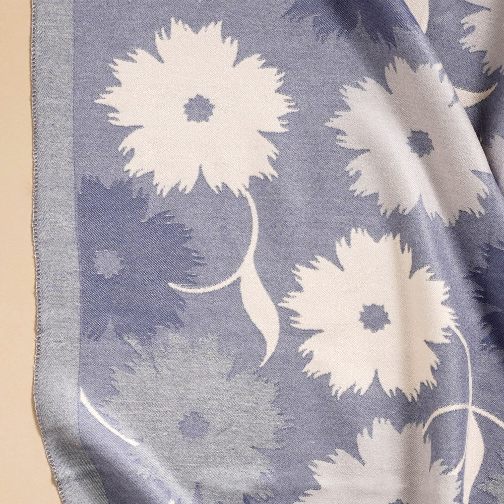 Floral Printed Woolen Scarf Blue - Image 10