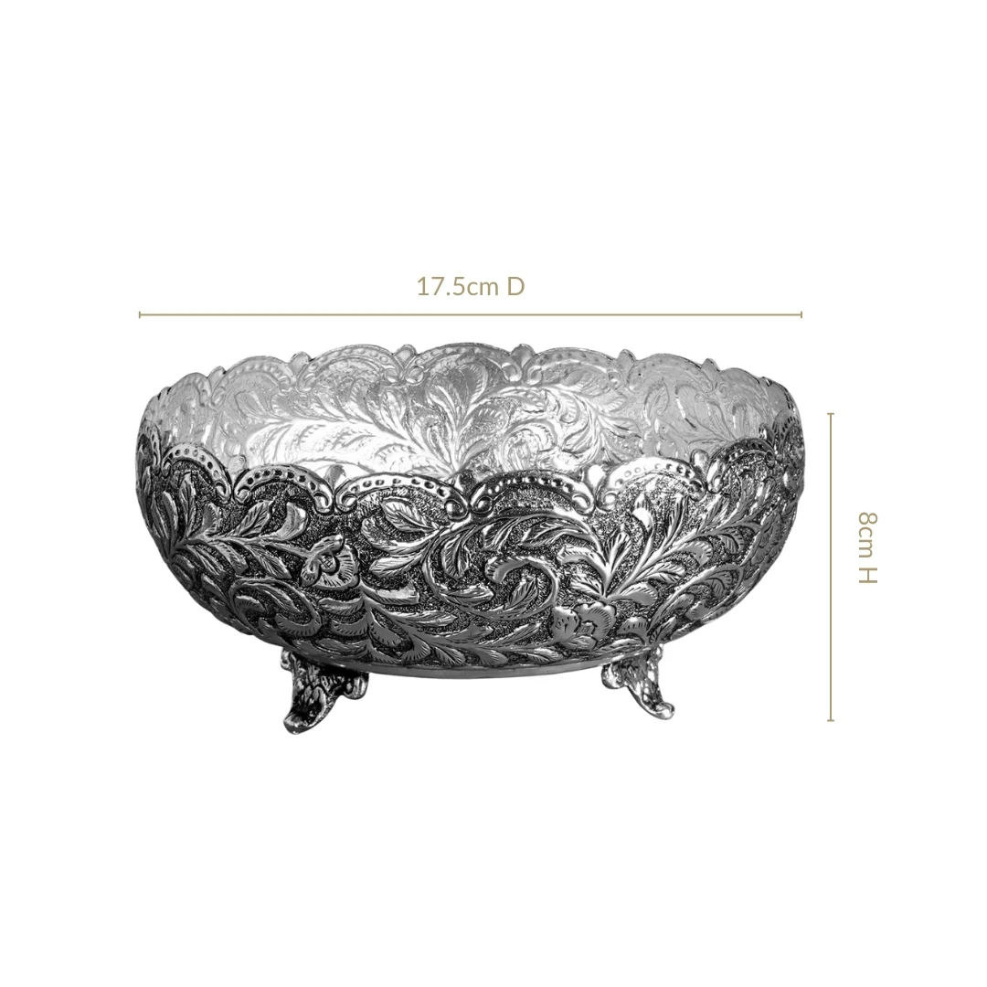 Floral Pure Brass Urli With Silver Polish 17cm - Image 4