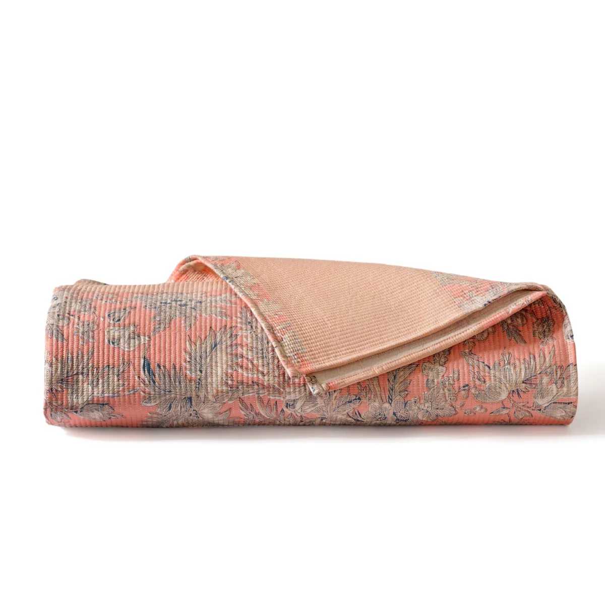 Floral Quilted Cotton King Size Bed Cover Peach Pink 102x93 Inch - Image 5