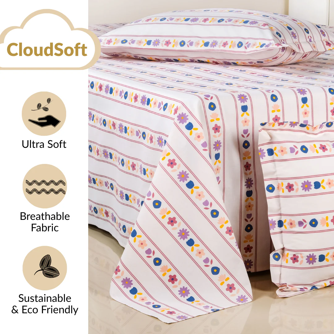 Floral Retreat Pure Cotton King Size Bedding Set 275x275cm